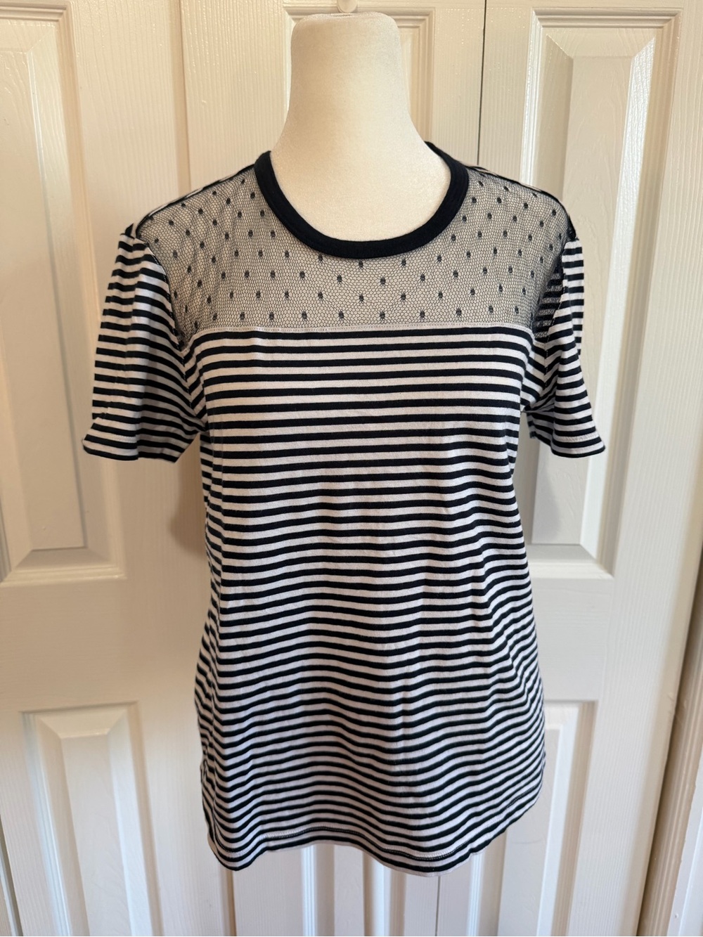 Red Valentino Lace Striped T-Shirt Size Medium